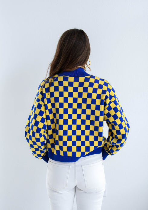 SD State Checkerboard Cropped Crew Sweater